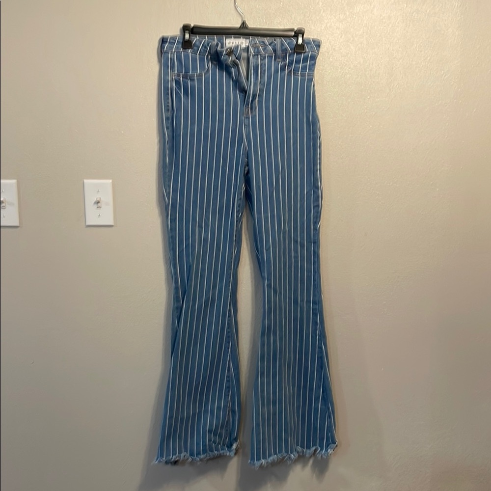 Cello Blue Striped Flare Jeans
